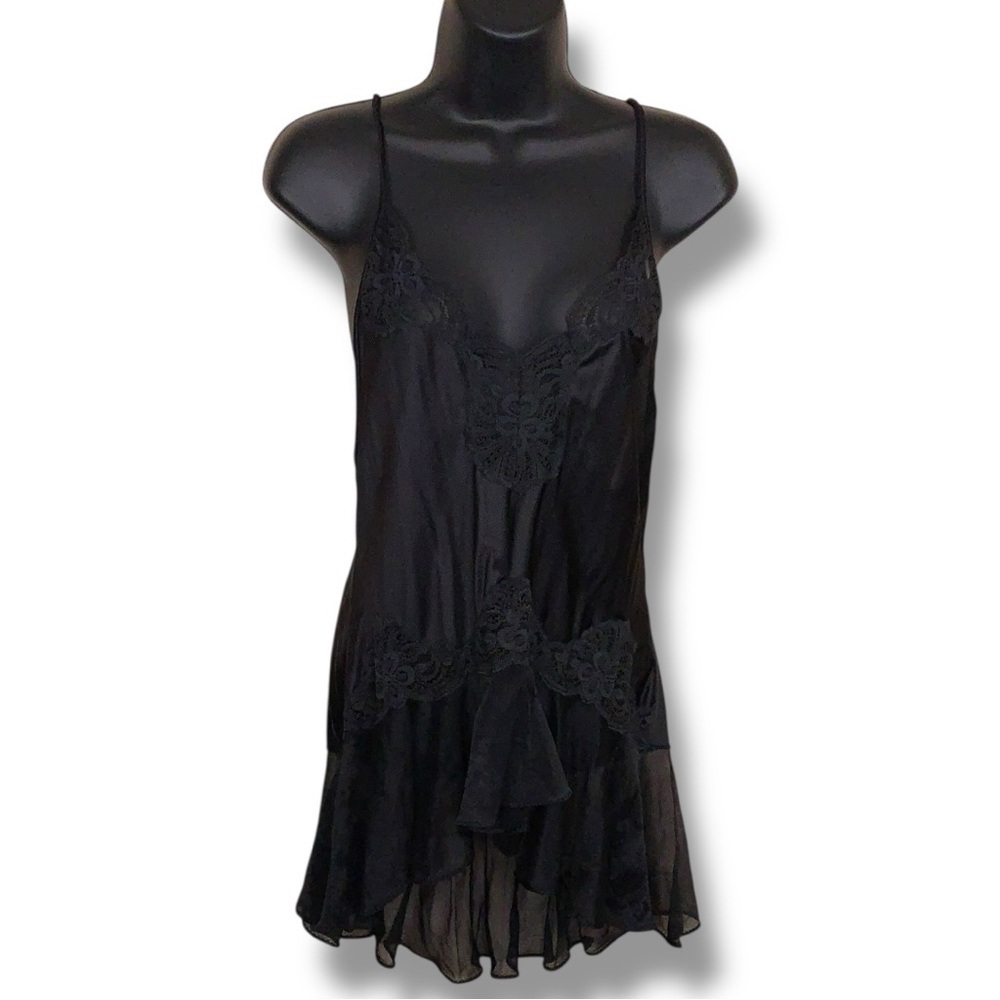 Vintage Val Mode Medium Black Lace Nightgown Retro Pinup Goth Glam